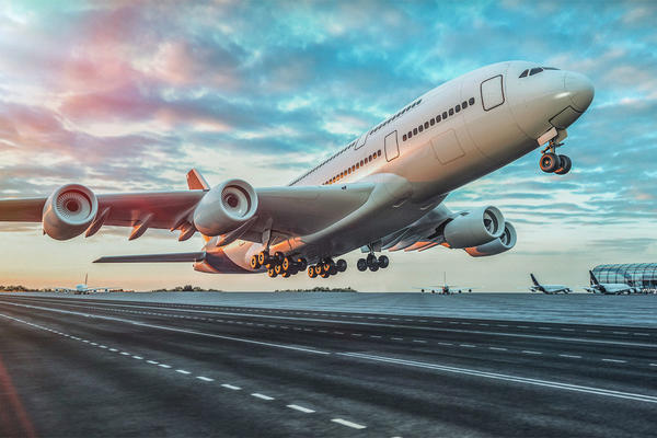 Airplane taking off from the airport.