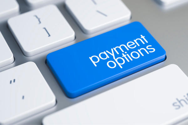 Payment Options on Blue Keyboard Key. 3D.