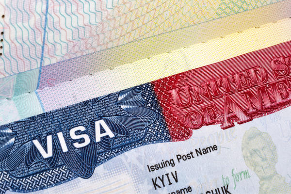 American Visa in the passport closeup.