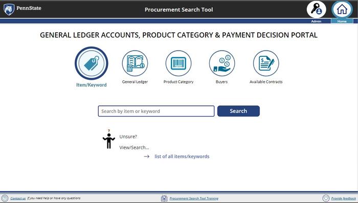 Screenshot of the Procurement Search Tool home screen