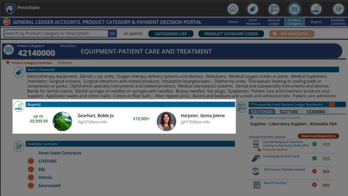 Screenshot of Procurement Search Tool Buyers section. 