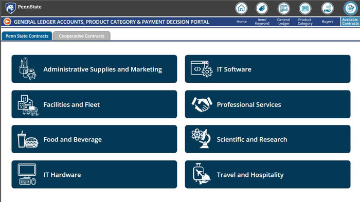 Screenshot of Procurement Search Tool eight product categories