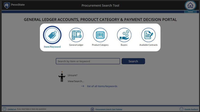 Screenshot of Procurement Search Tool dark blue circle encompassing the button