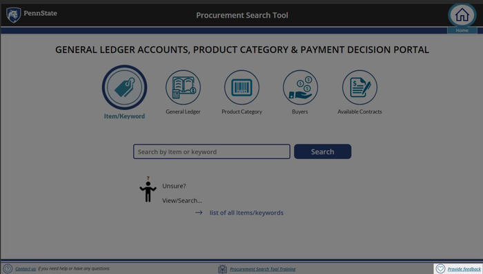 Screenshot of Procurement Search Tool Microsoft Form