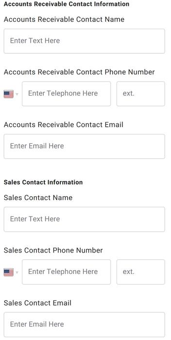 Screenshot of contacts fields in PaymentWorks application