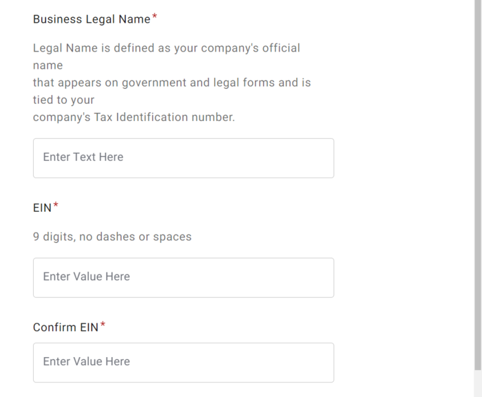 Screenshot of business name in PaymentWorks application