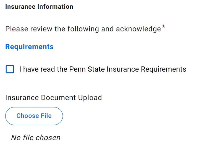 Screenshot of insurance fields in PaymentWorks application