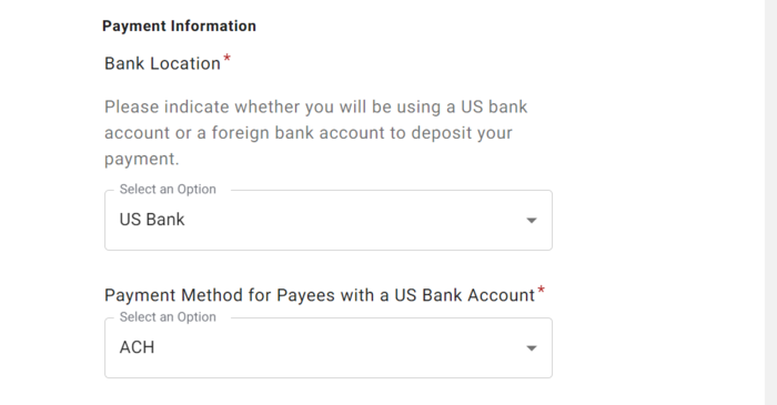 Screenshot of payment information in PaymentWorks application